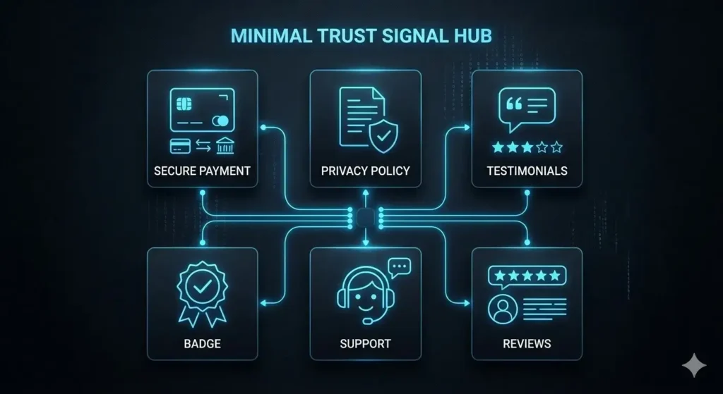 micro website trust signals examples including reviews pricing clarity and UI consistency
