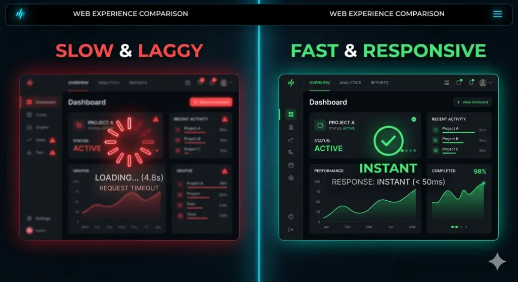 slow website impact comparison between slow and fast website performance