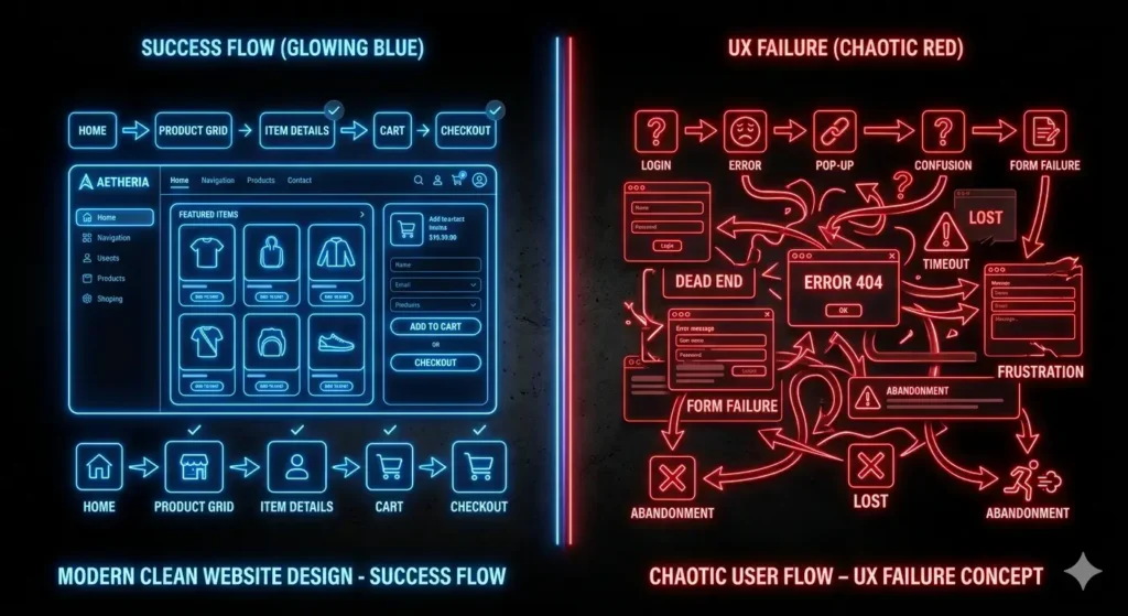 broken user journey flow diagram website UX problem