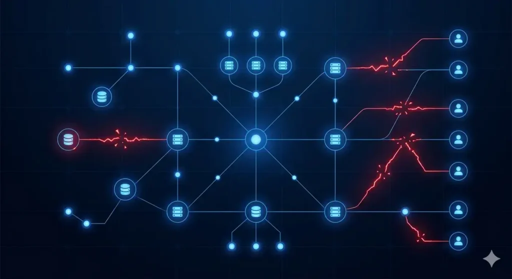 broken website system connections and data flow issues