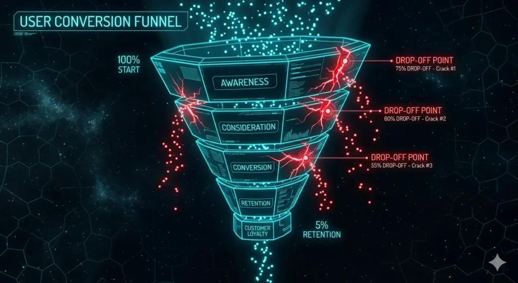 conversion funnel leakage due to poor strategy