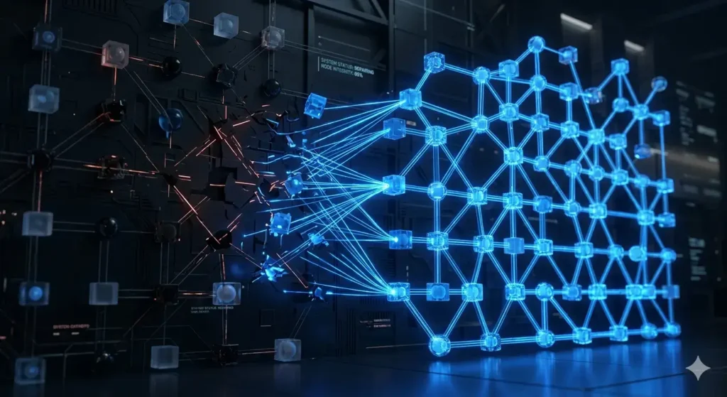 Broken digital structure reconnecting into a stable high-performance system