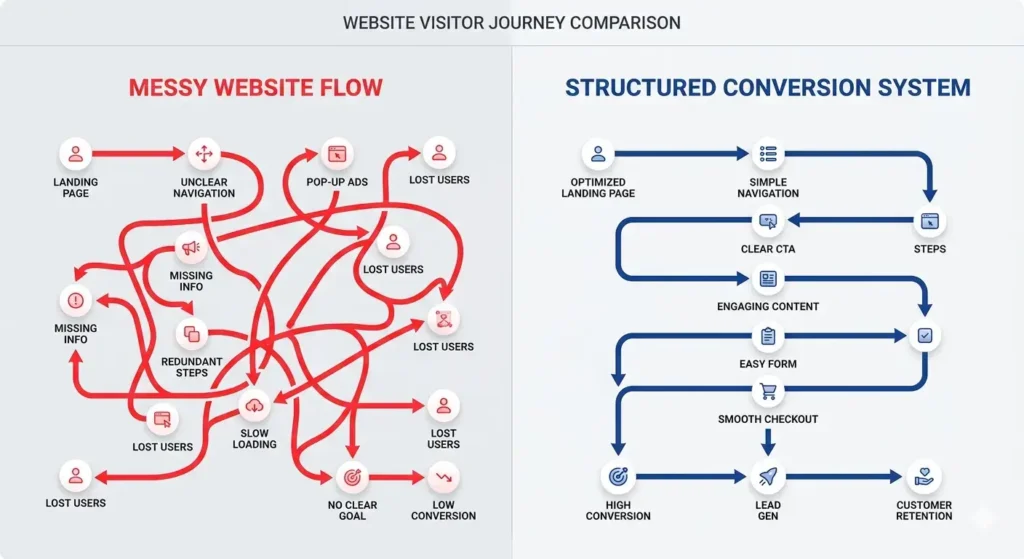 messy website vs structured conversion system comparison