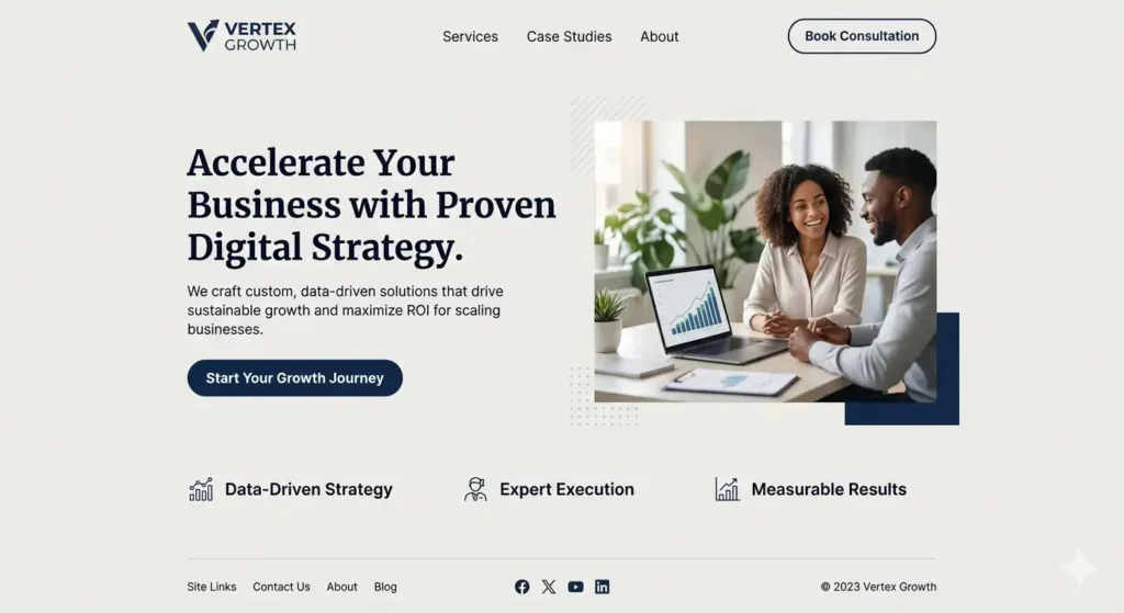 Calm website layout with clear hierarchy and trust-focused conversion flow