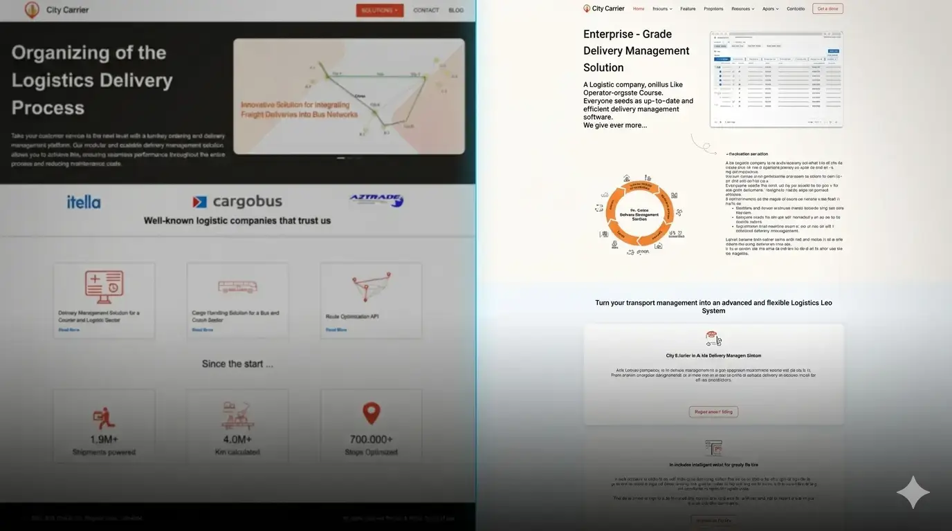 CityCarrier website transformation from outdated delivery interface to modern logistics platform