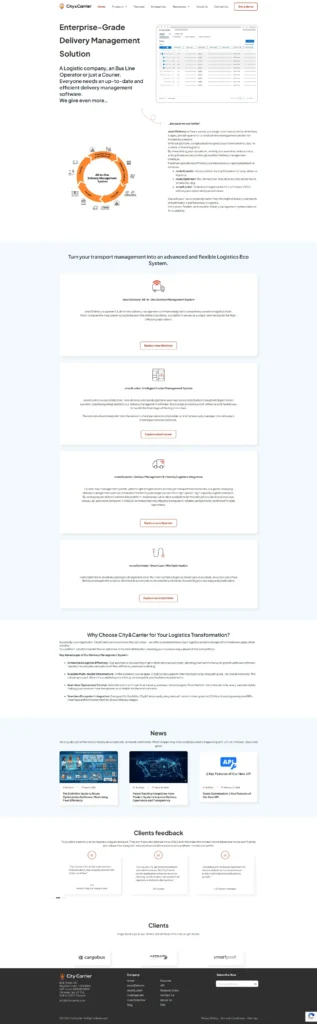 CityCarrier new homepage with structured SaaS interface and product segmentation