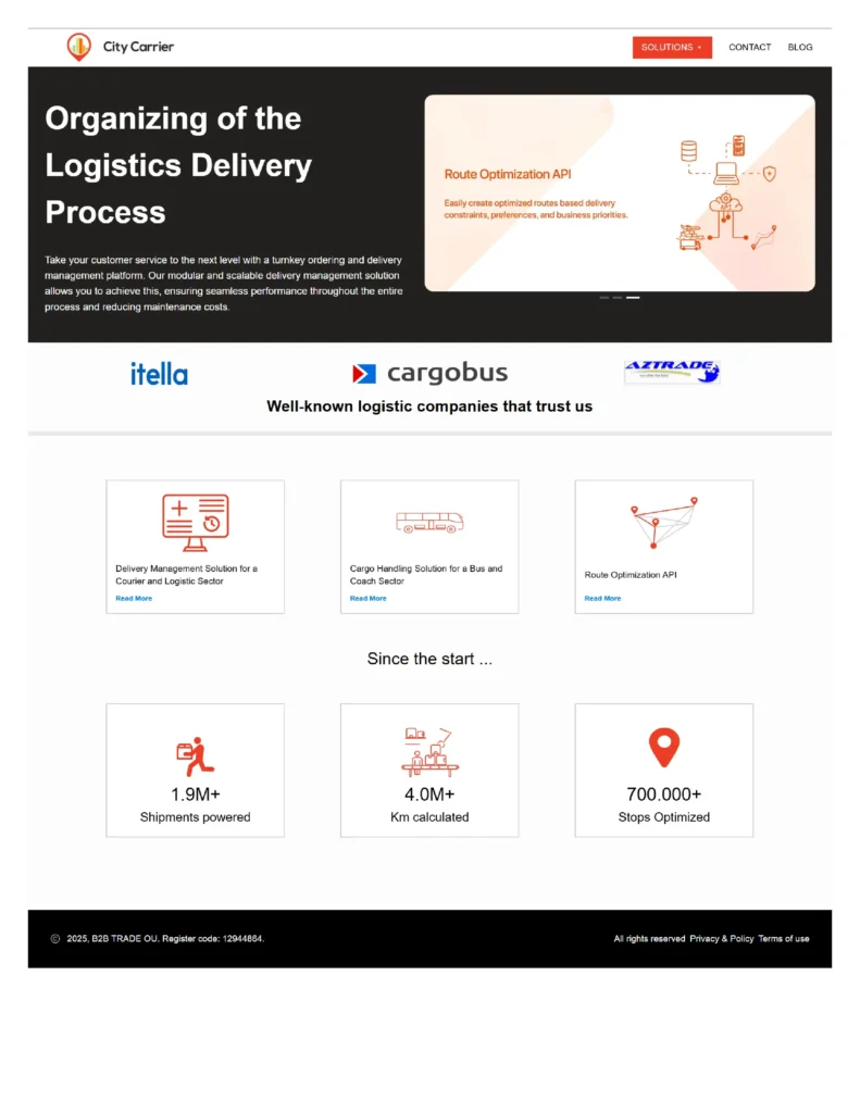 CityCarrier old website with limited structure and unclear product presentation