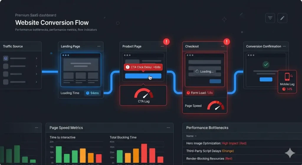 Website performance friction at form load, CTA click, and mobile interaction points