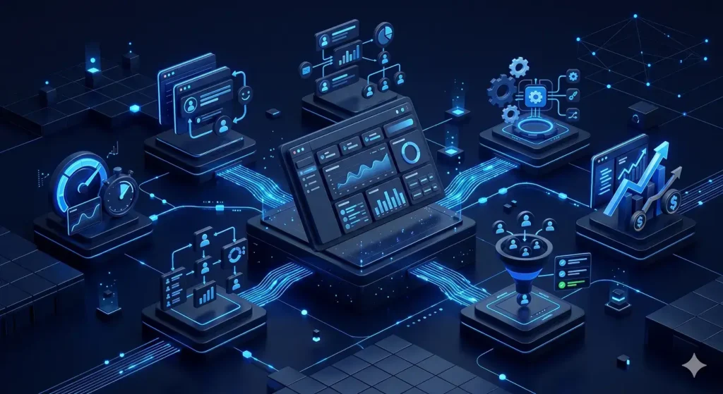 website performance mistakes visual showing disconnected speed, CRM, automation, and conversion systems
