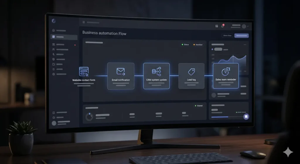 Website automation system connecting forms, CRM, email notifications, and sales follow-up.