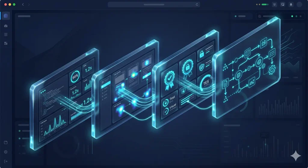 Website performance layers including speed, UX, trust, and automation.