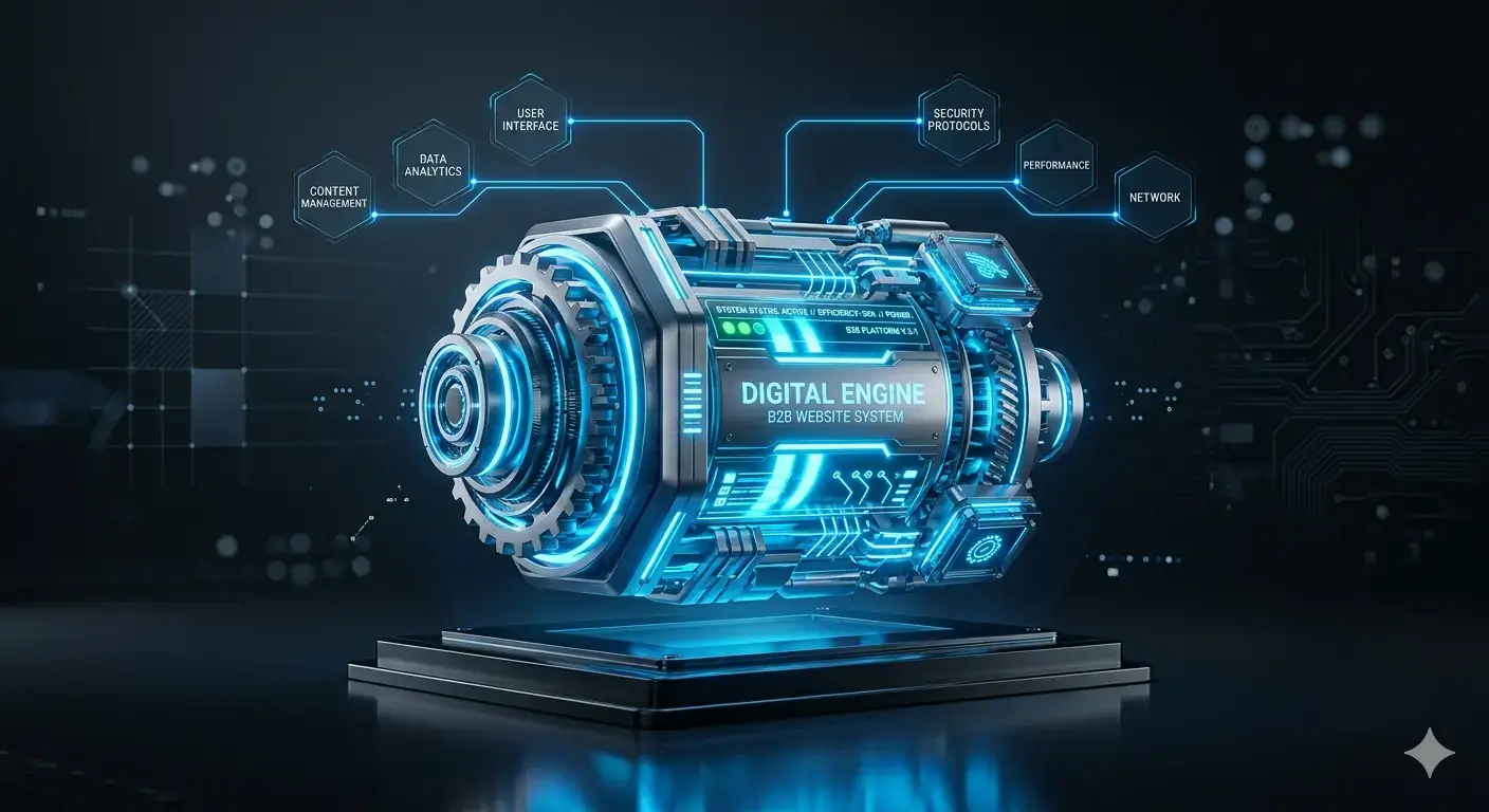 A 3D digital engine representing high-efficiency website optimization revenue systems.